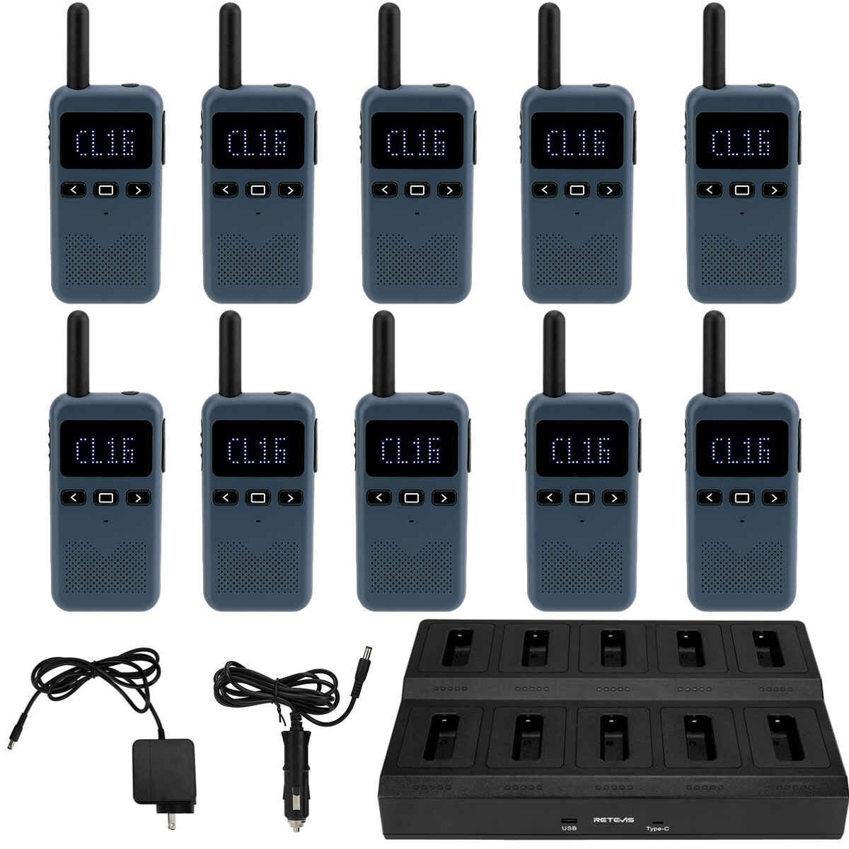 Retevis RB19 Lightweight Ultra Slim Walkie Talkies (10PCS) with 10-Way Charger