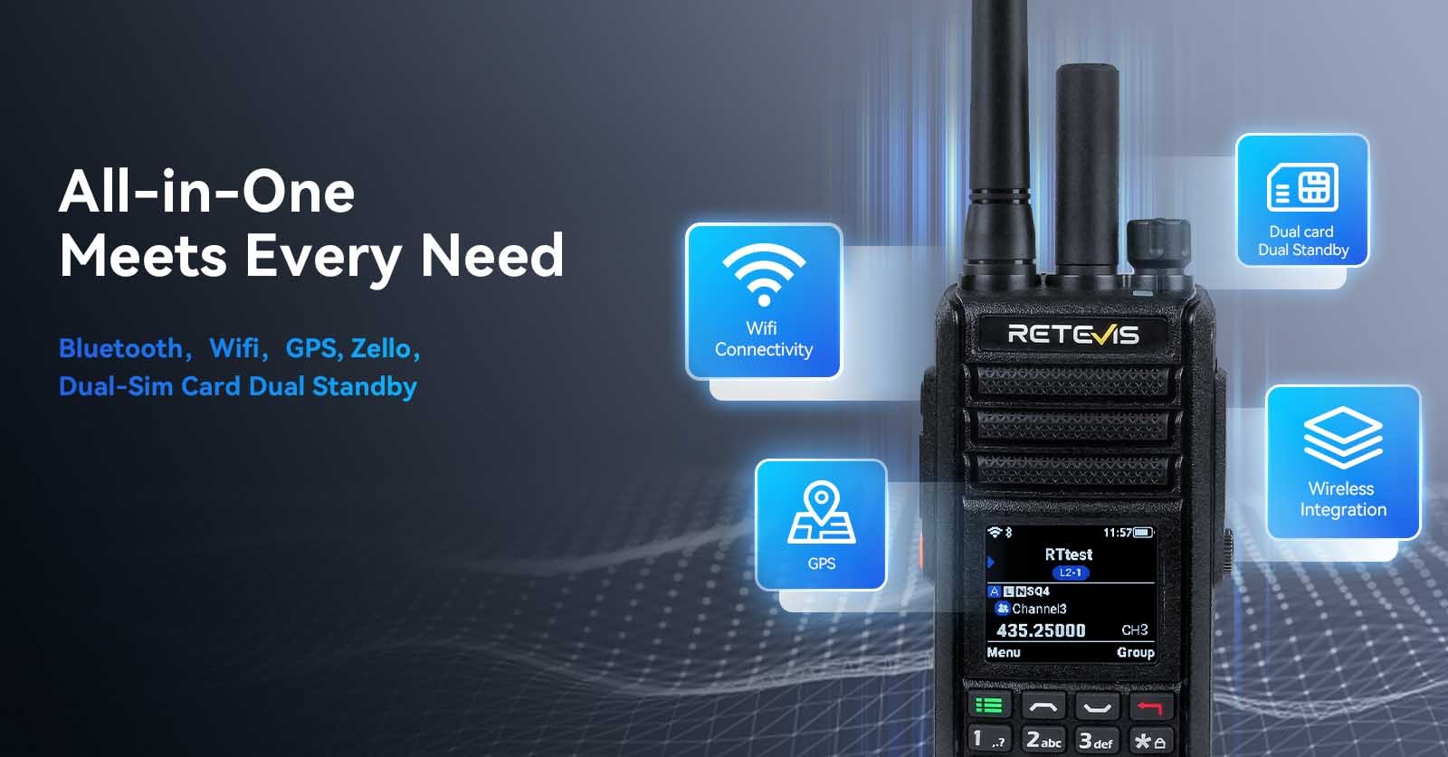 MateTalk L2 Global 4G walkie talkie featuring Zello, WiFi, dual SIM support, GPS, and Bluetooth.
