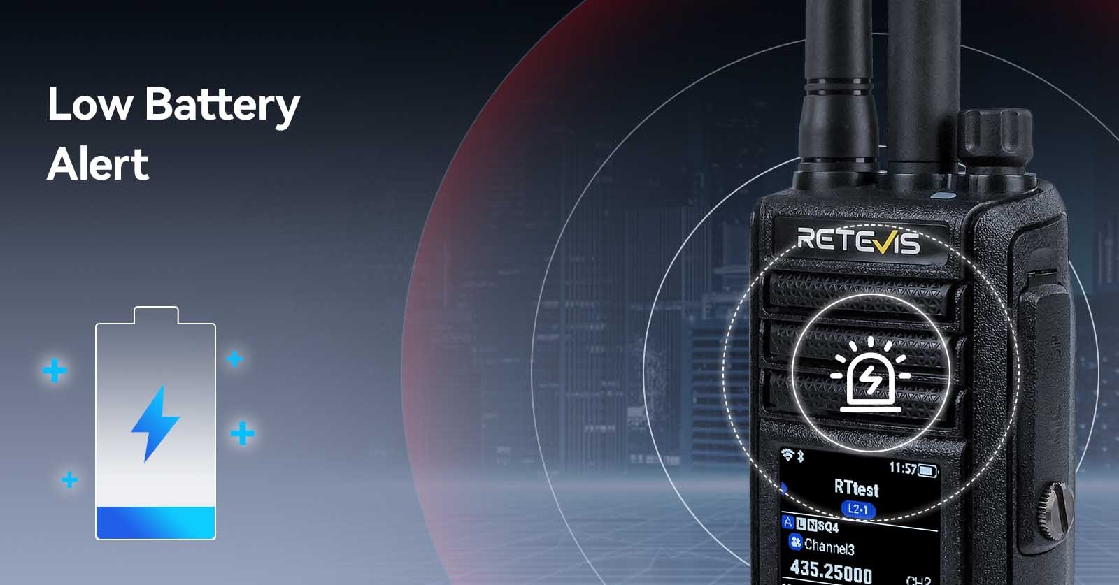 MateTalk L2 walkie talkie featuring low-battery alert for timely recharging.