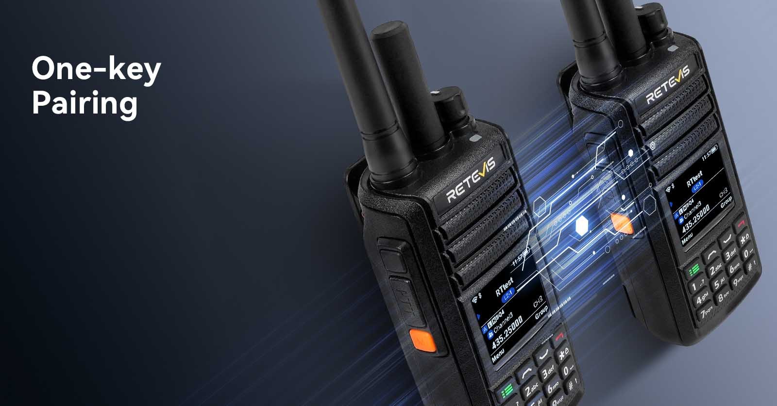 MateTalk L2 walkie talkies featuring one-key pairing for quick and easy connection between devices.