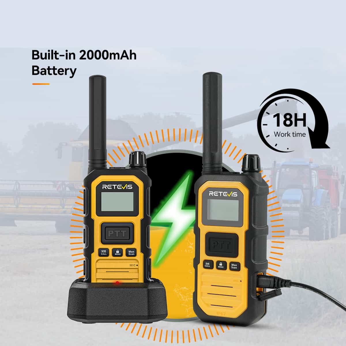 Retevis RB648P UHF 5W Advanced Triple Proof Rugged Walkie Talkies with IP55 Speaker Mic 50pack