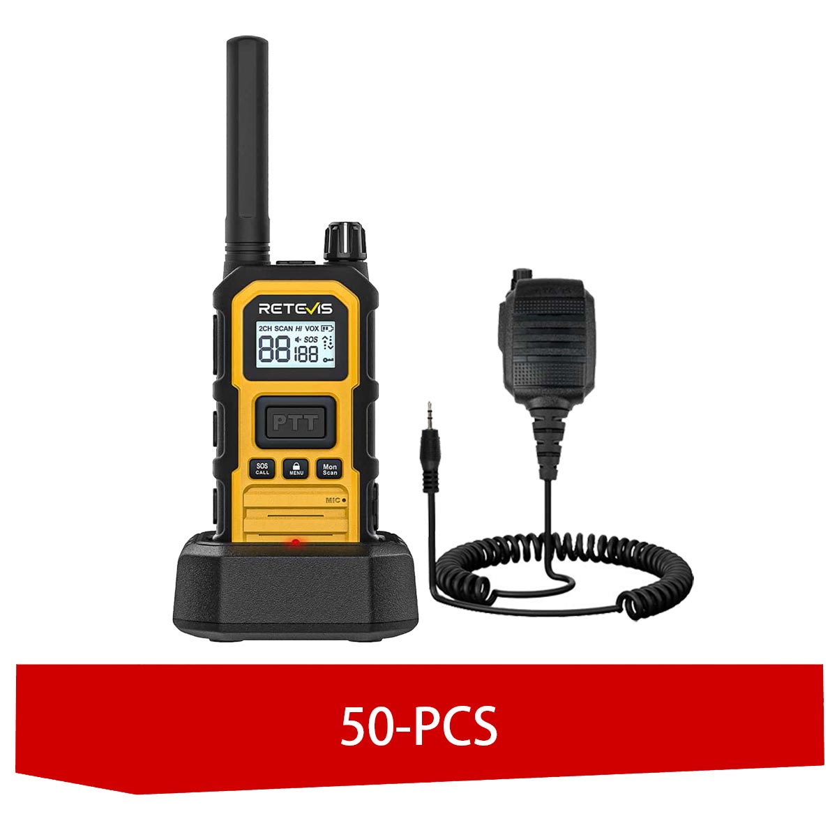 Retevis RB648P UHF 5W Advanced Triple Proof Rugged Walkie Talkies with IP55 Speaker Mic 50pack