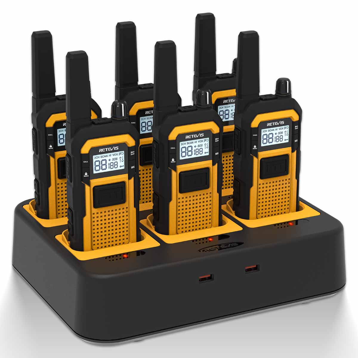 Retevis RB648 PMR446 Construction Walkie Talkie with Speaker Mic 6 Pack Plus Gang Charger
