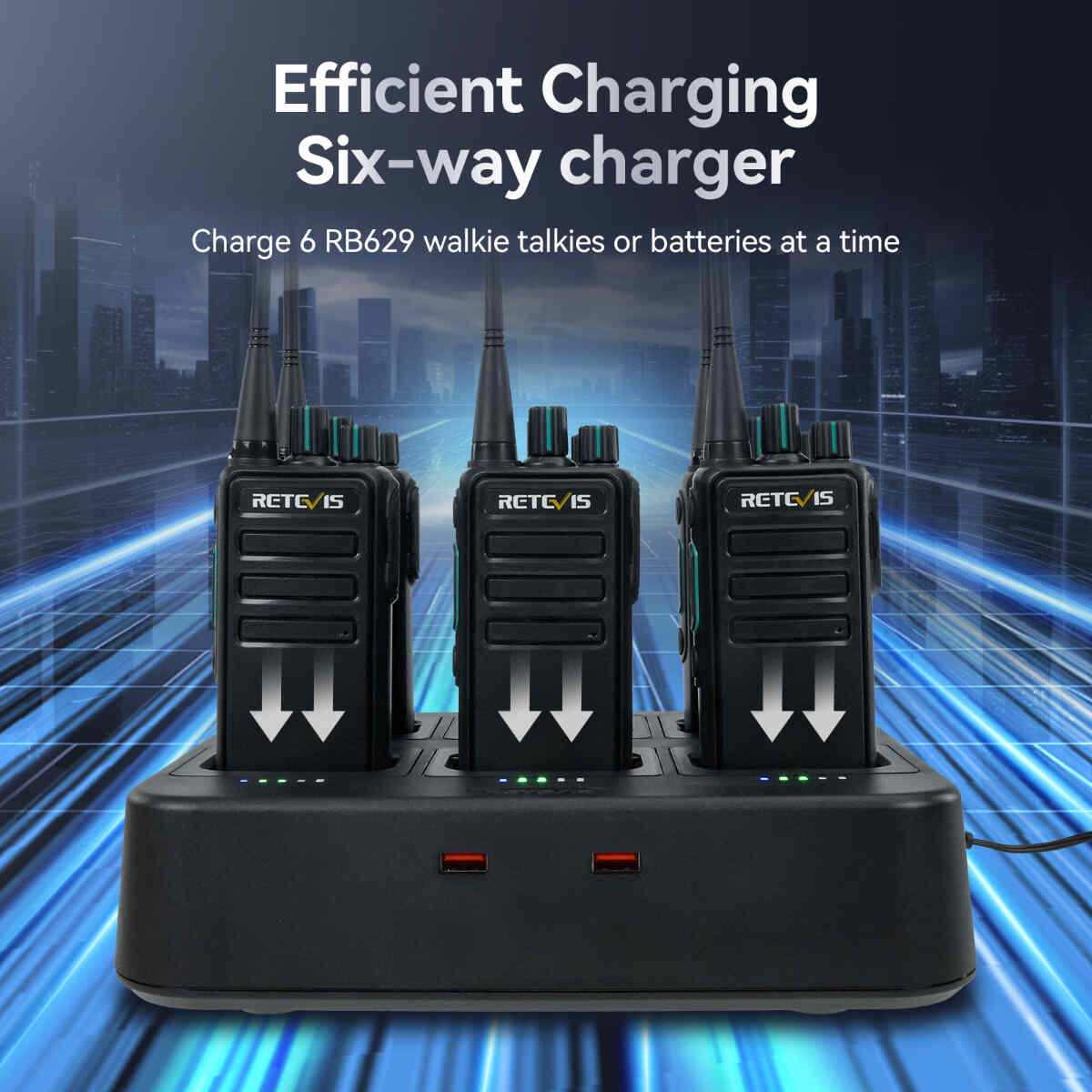 Retevis RB629 PMR446 Durable Two Way Radio (6PCS) with Six-Way Charger
