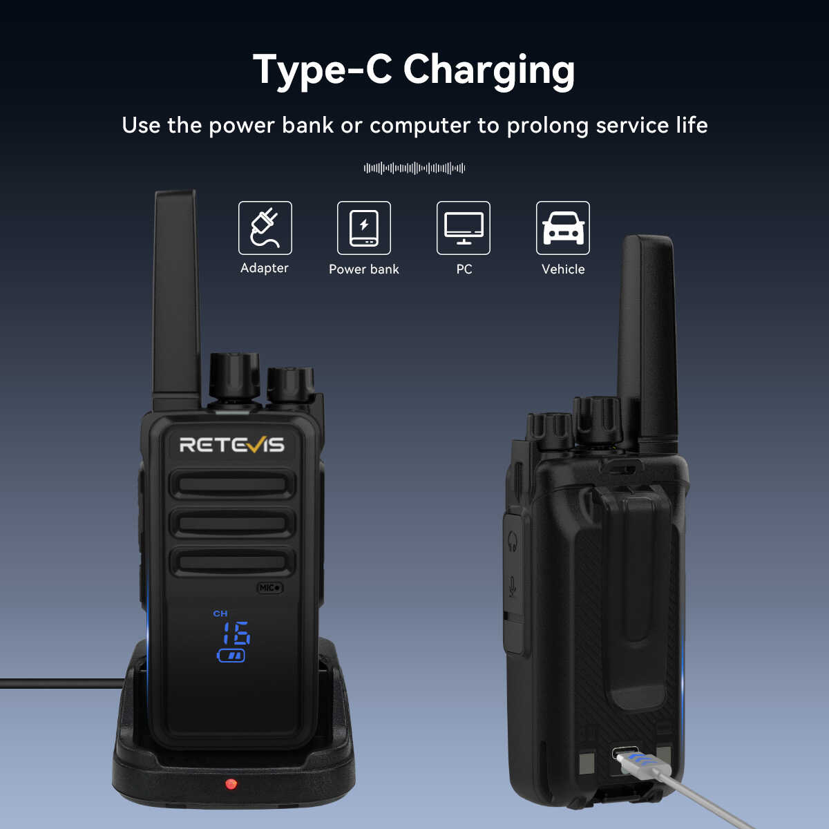 Retevis RT668H PMR446 Rechargeable Walkie Talkie with Hidden Display (2 Pack)