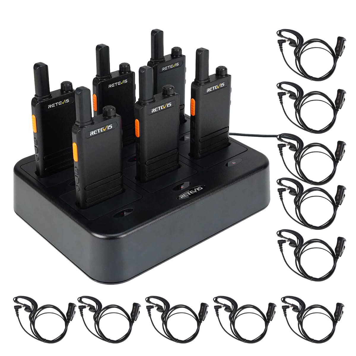 B3 Portable Slim Walkie Talkie 6PCS with 6-Way Charger and Earpieces 
