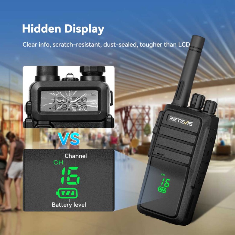 Retevis RT21H FRS and PMR446 Business Radio with Hidden Display | License-Free | 1200mAh Battery | Rugged Construction | Type-C Charging