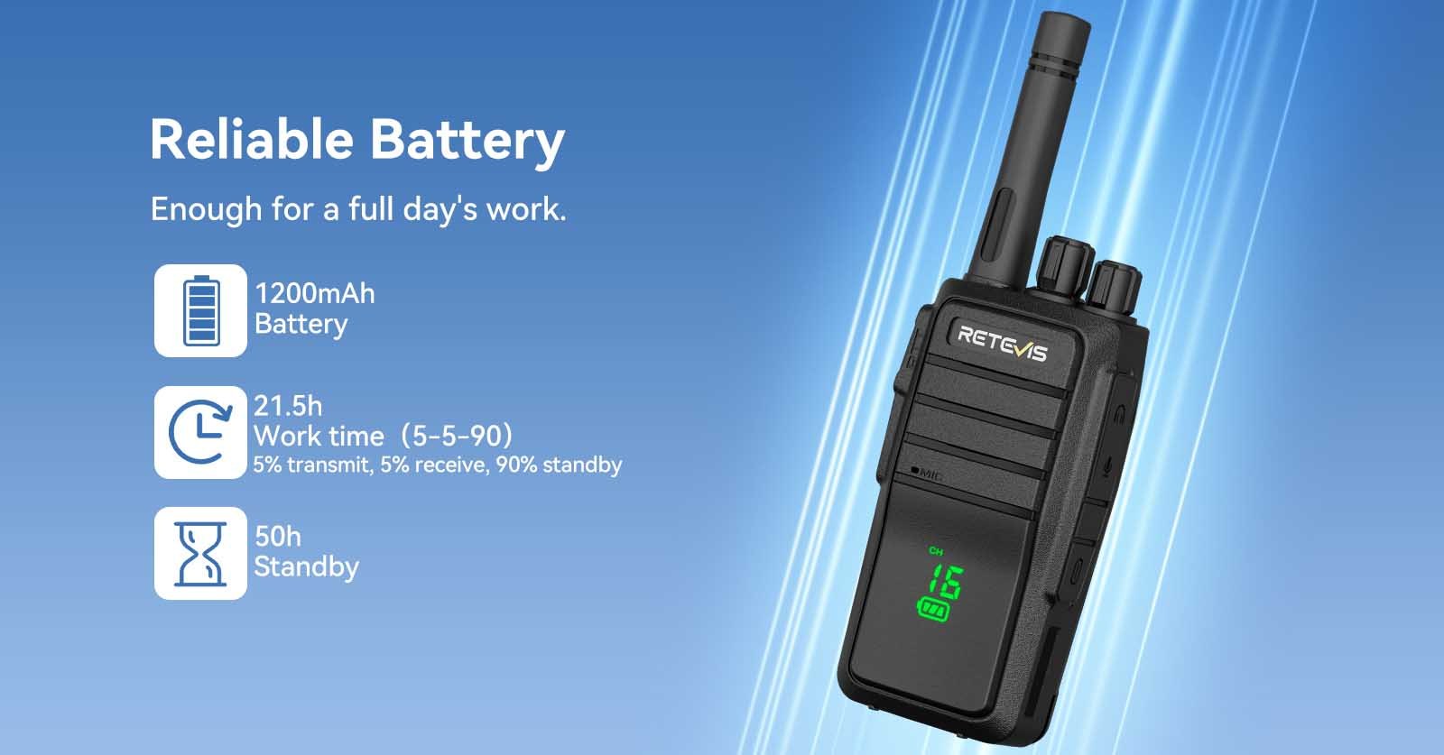 Retevis RT21H with long lasting battery life