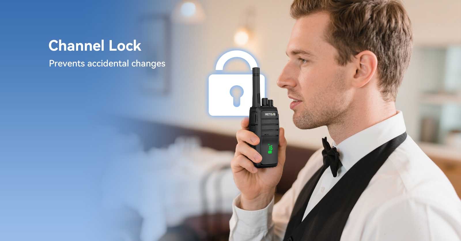 Retevis RT21H license free walkie talkie with channel lock