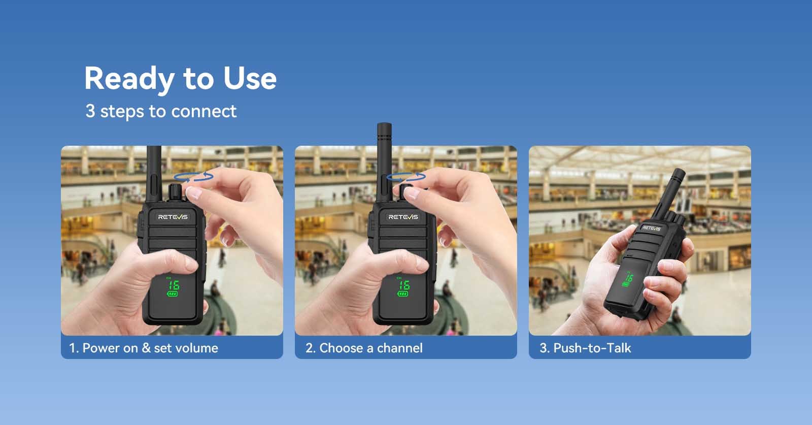Easy to use license free walkie talkie