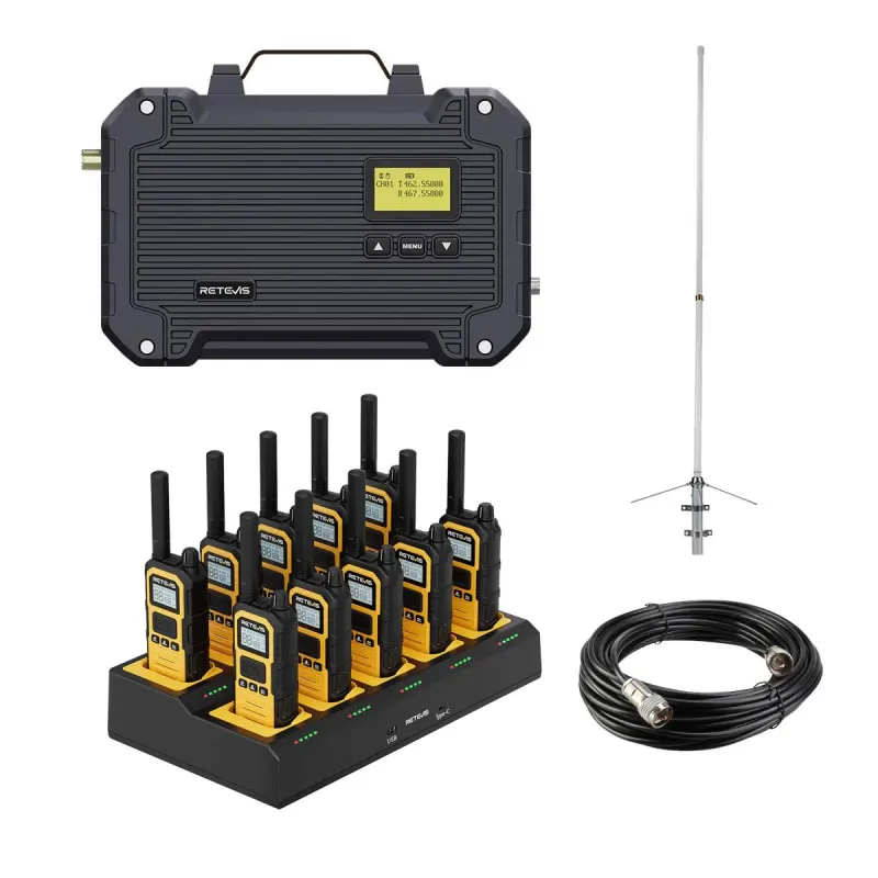 Retevis RT97L Portable Repeater with RB48P/648P 10Pack and 10-way Charger