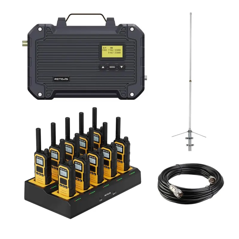 Retevis RT97L Portable Repeater with RB48P/648P 10Pack and 10-way Charger