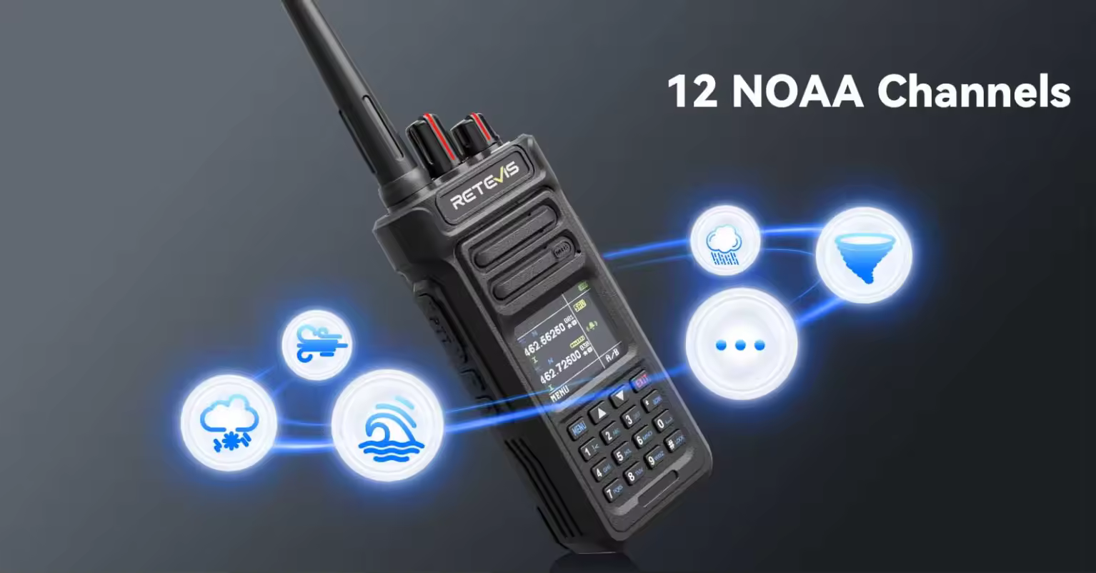 RT29S GMRS radio with NOAA weather alerts for outdoor emergency information