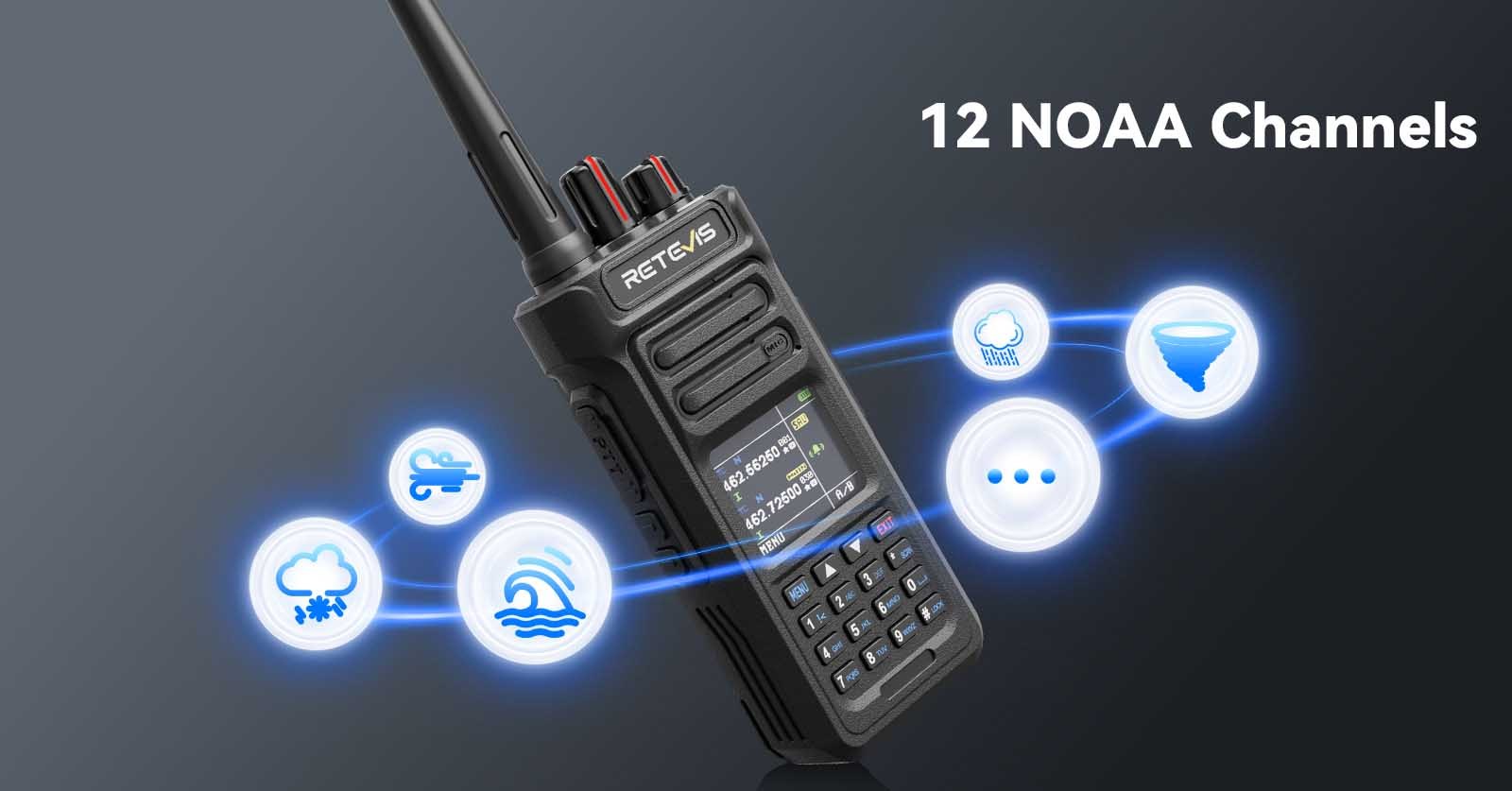 RT29S GMRS radio with NOAA weather alerts for outdoor emergency information