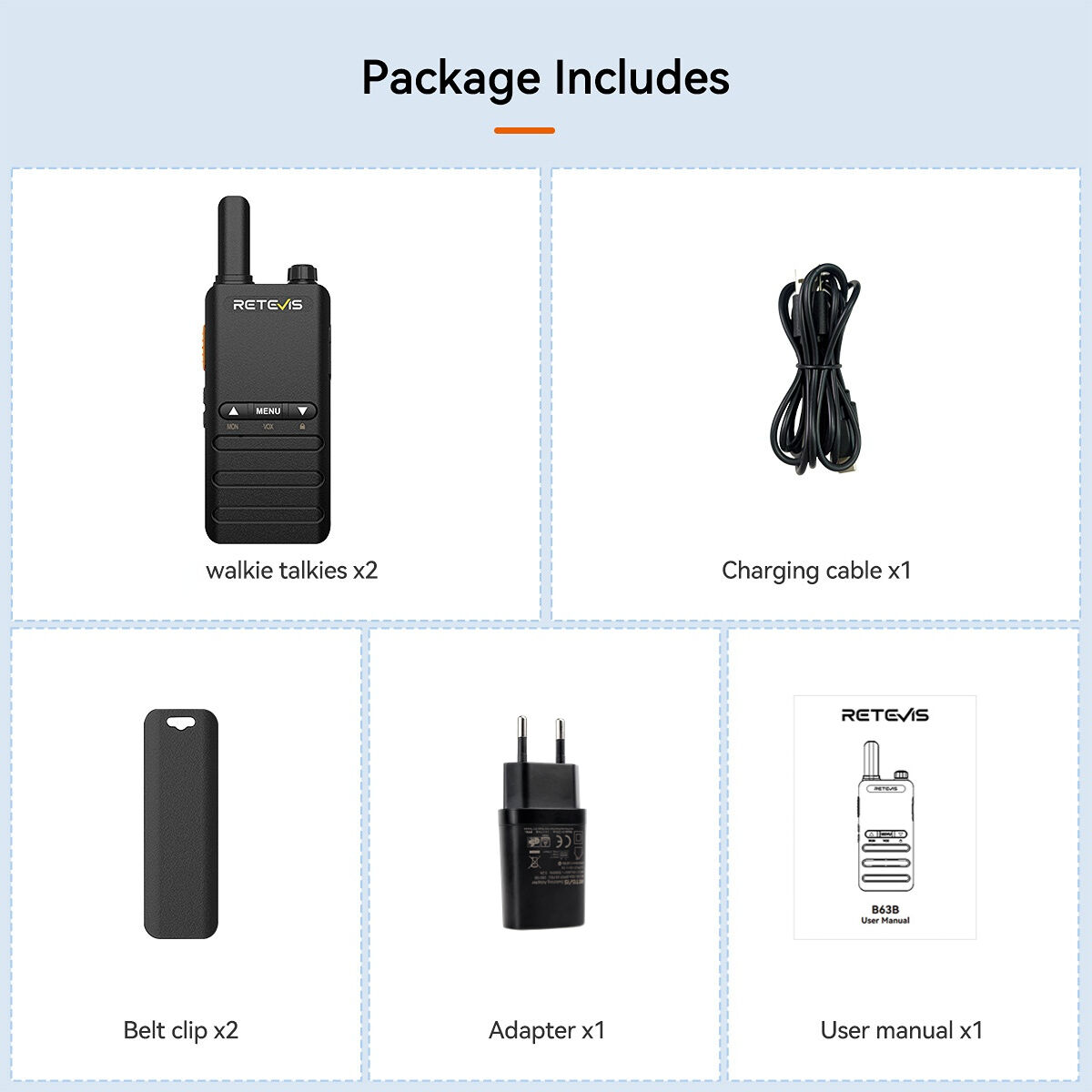 Retevis B63B Ultra Slim Business PMR446 Two Way Radio (2 Pack)