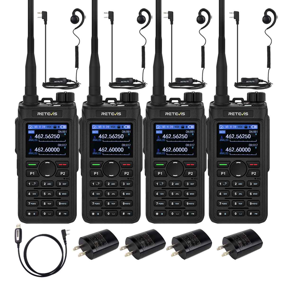 Retevis C2 GMRS Long Range Radio with Earpiece Kit 4 Pack