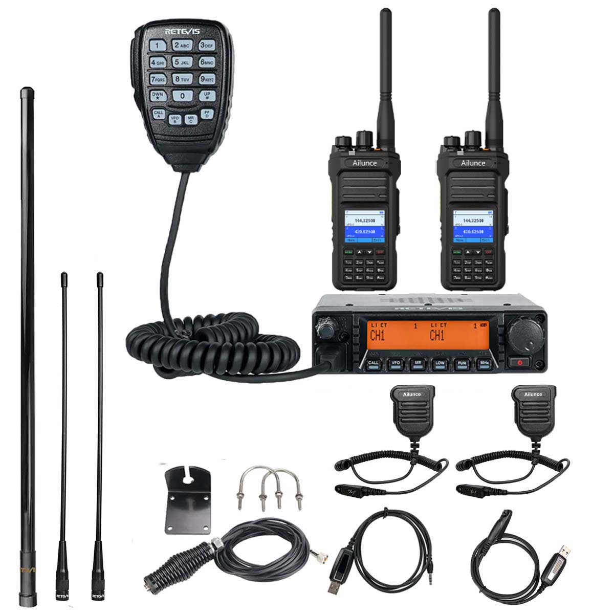 Retevis RA87 40W Mobile Radio With HA1G Rugged and Waterproof Radio-Long Distance GMRS Bundle