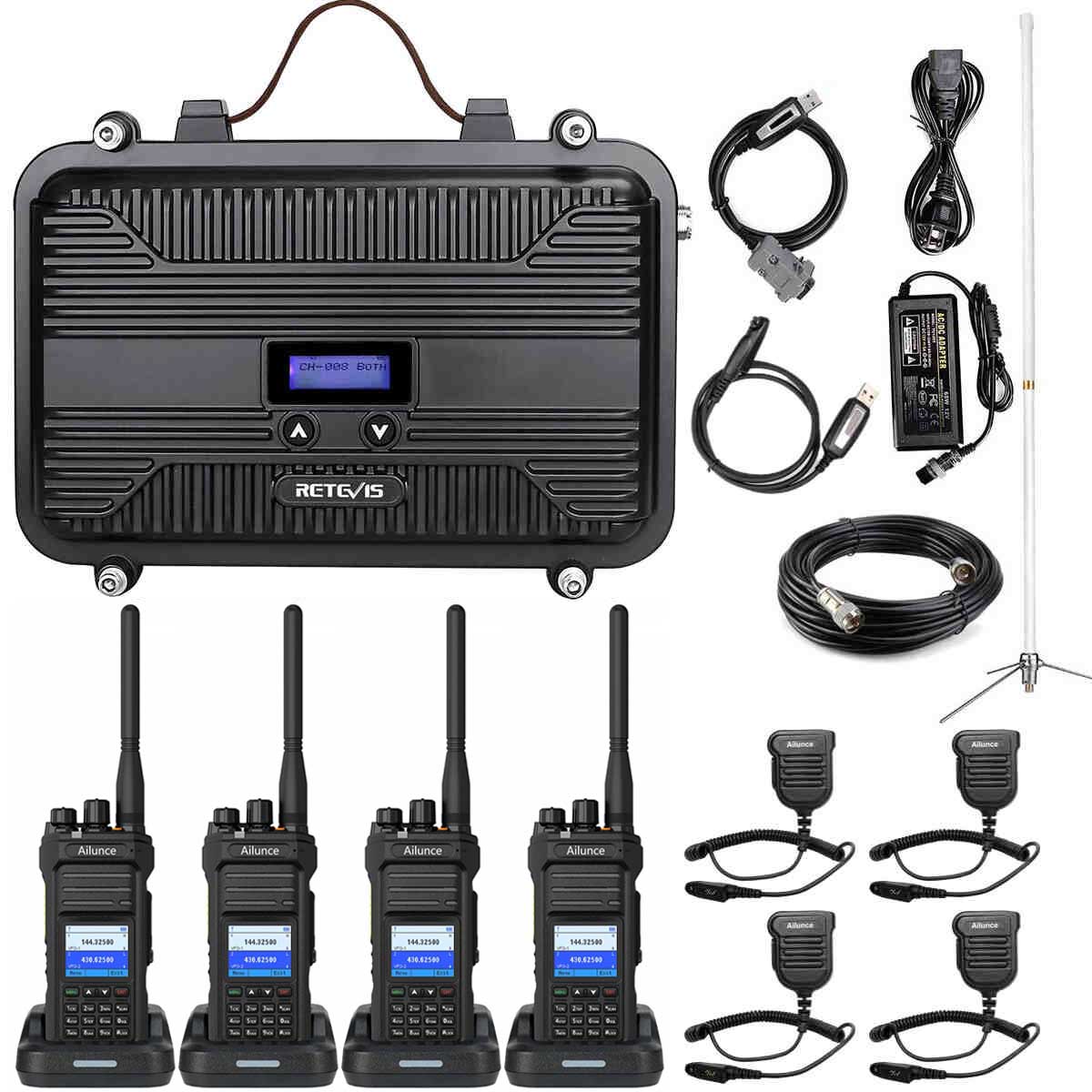 Retevis RT97S GMRS Repeater and 4Pack HA1G GMRS Radio with Mic Bundle