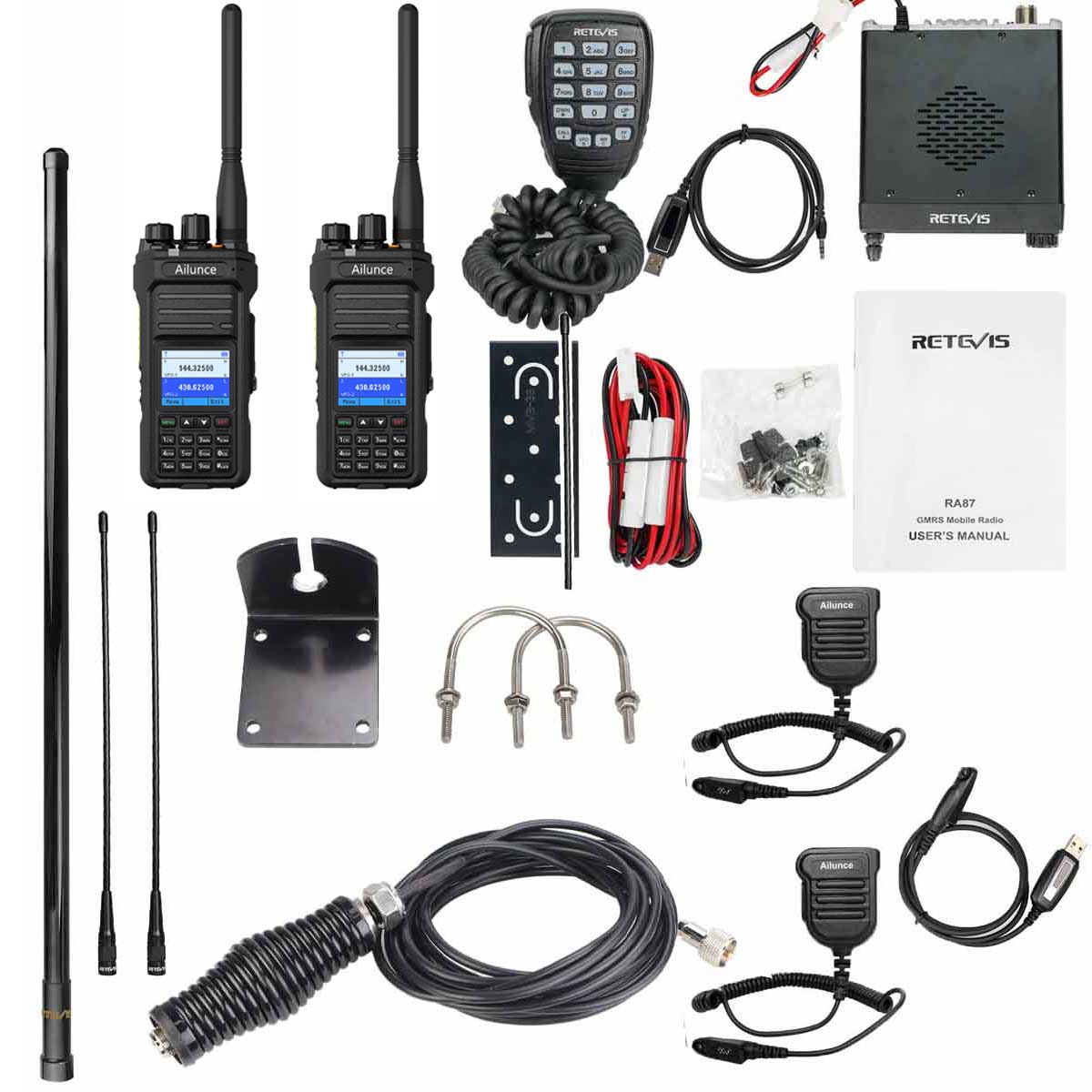 Retevis RA87 40W Mobile Radio With HA1G Rugged and Waterproof Radio-Long Distance GMRS Bundle
