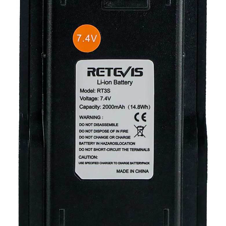 2000mAh 7.4V Original Rechargeable Li-ion Battery for Retevis RT3 RT3S