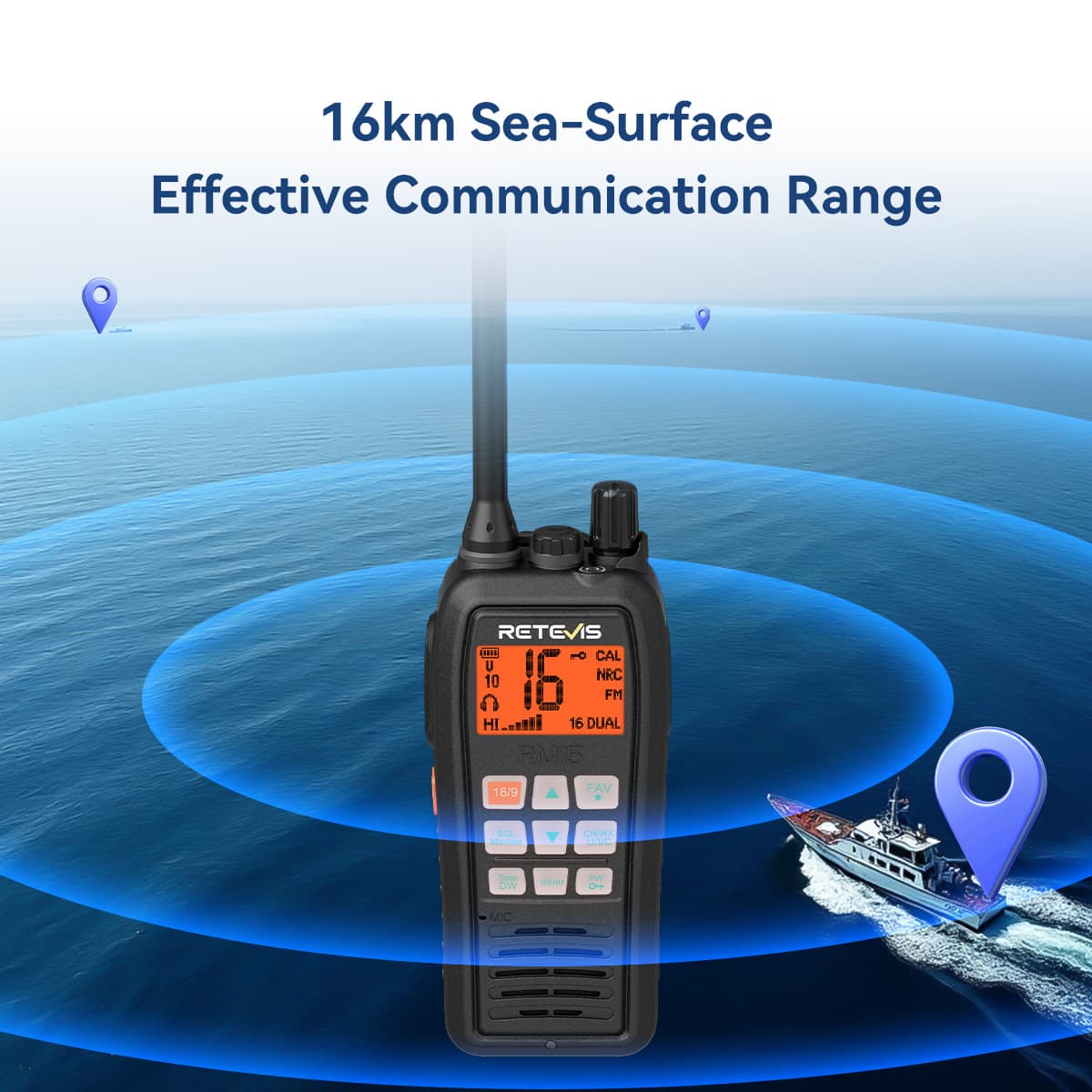 Retevis RM15 Handheld Marine radio 6W Floating VHF Radio IP68 Waterproof Radio
