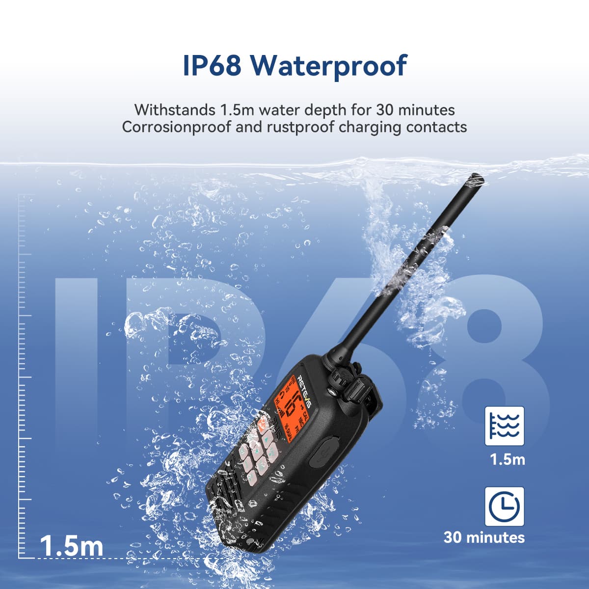 Retevis RM15 Handheld Marine radio 6W Floating VHF Radio IP68 Waterproof Radio