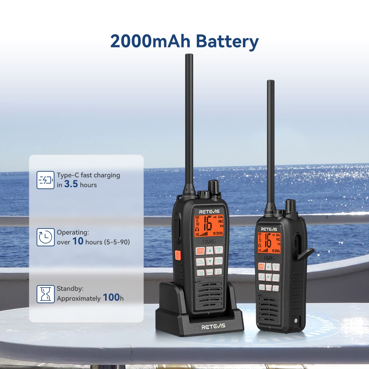 Retevis RM15 Handheld Marine radio 6W Floating VHF Radio IP68 Waterproof Radio