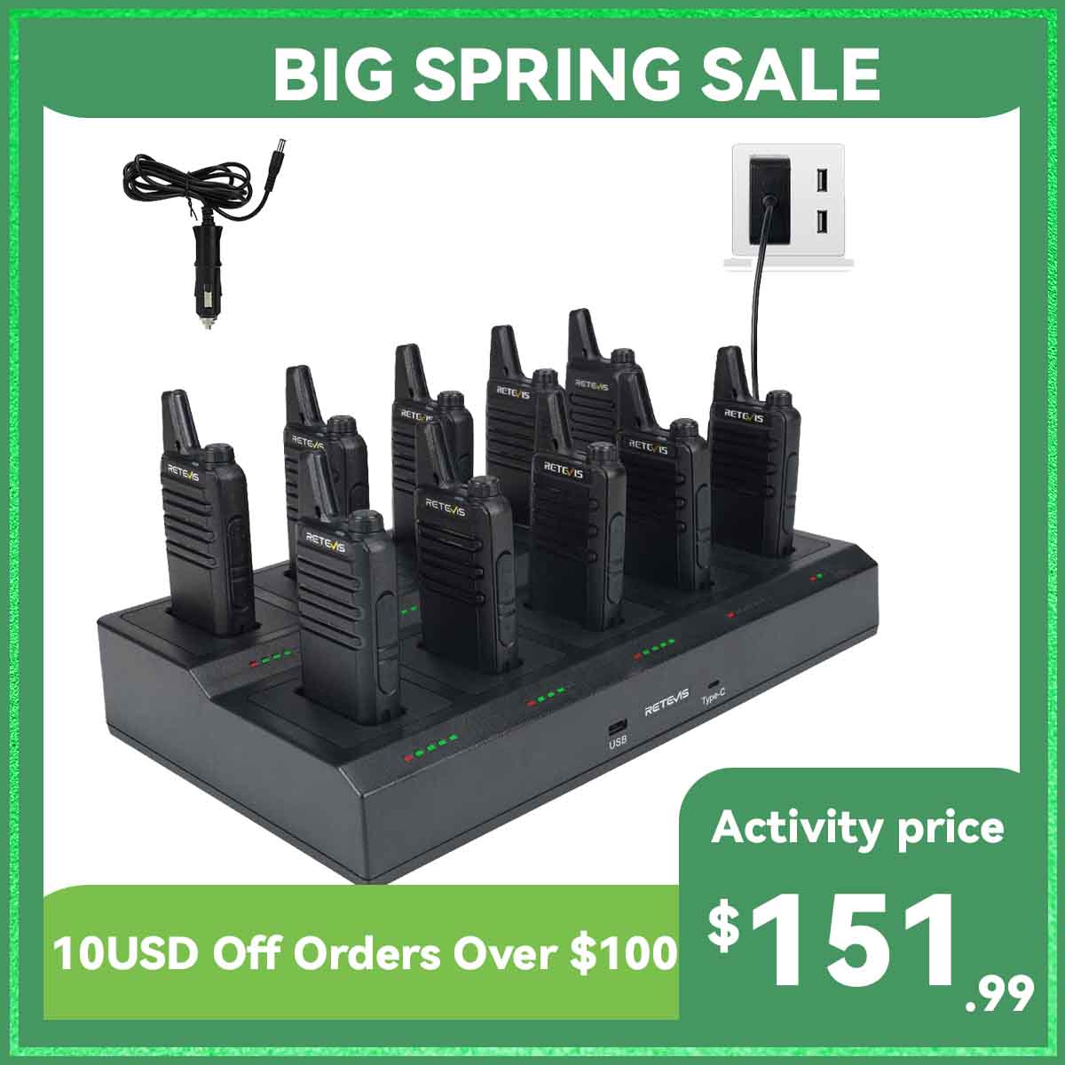 Retevis RT622 PMR446 Lightweight 2 Way Radio (10PCS) with 10-Way Charger