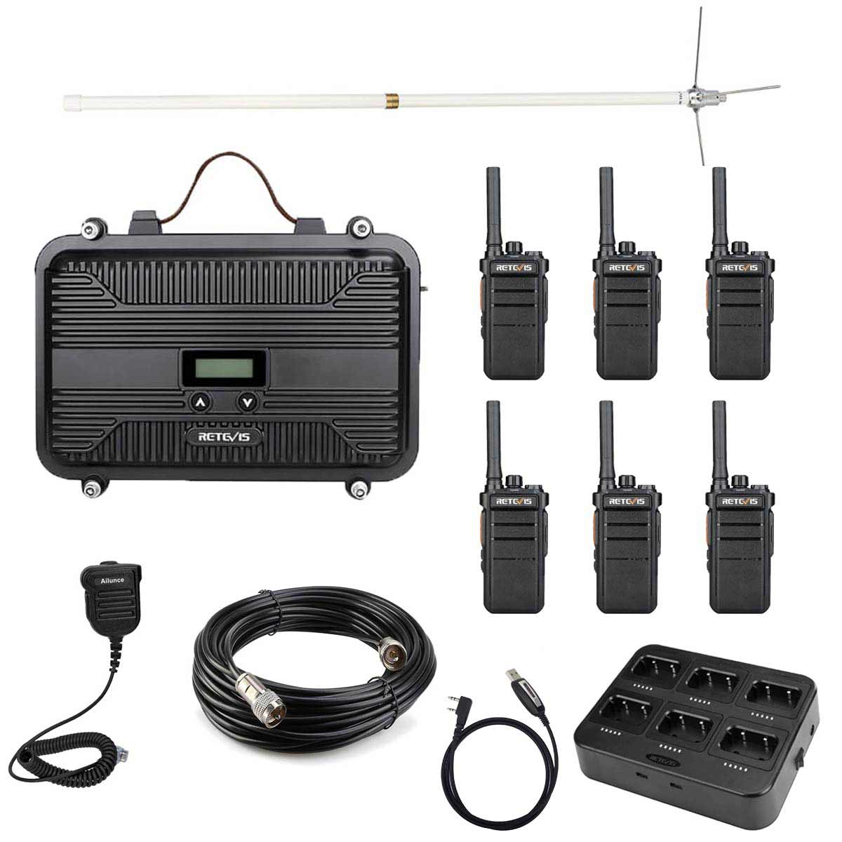 RT97S GMRS Repeater and RB26 6 Pack With Six Way Multi-Unit Charger