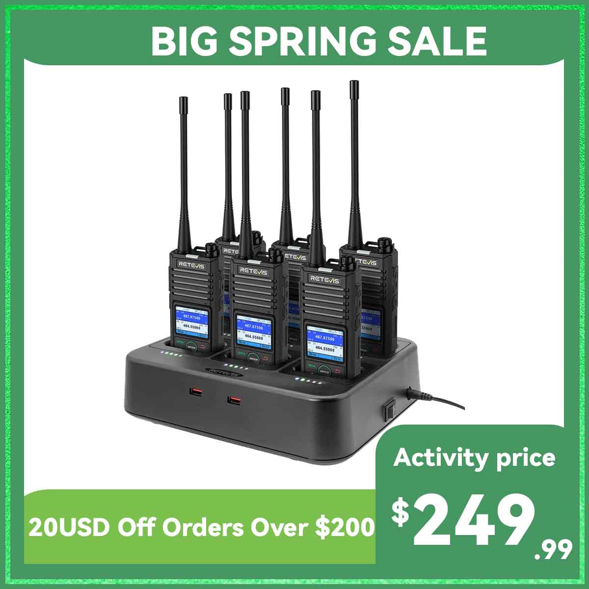 Retevis RB58 UHF Business Two Way Radio 6 Pack with Gang Charger