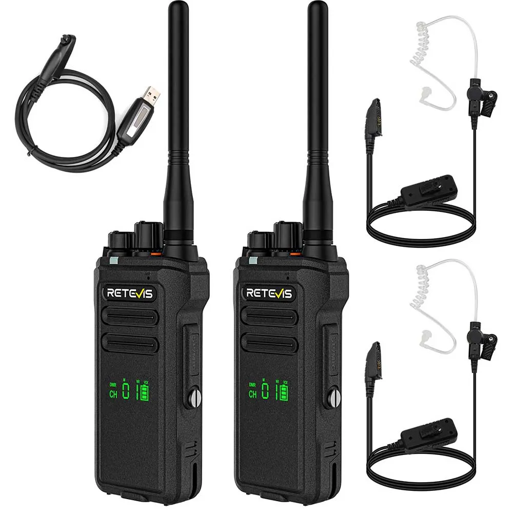 Retevis NR30D DMR Digital Two Way Radio with Noise Cancelling Radio Headset Bundle (10 Pack)