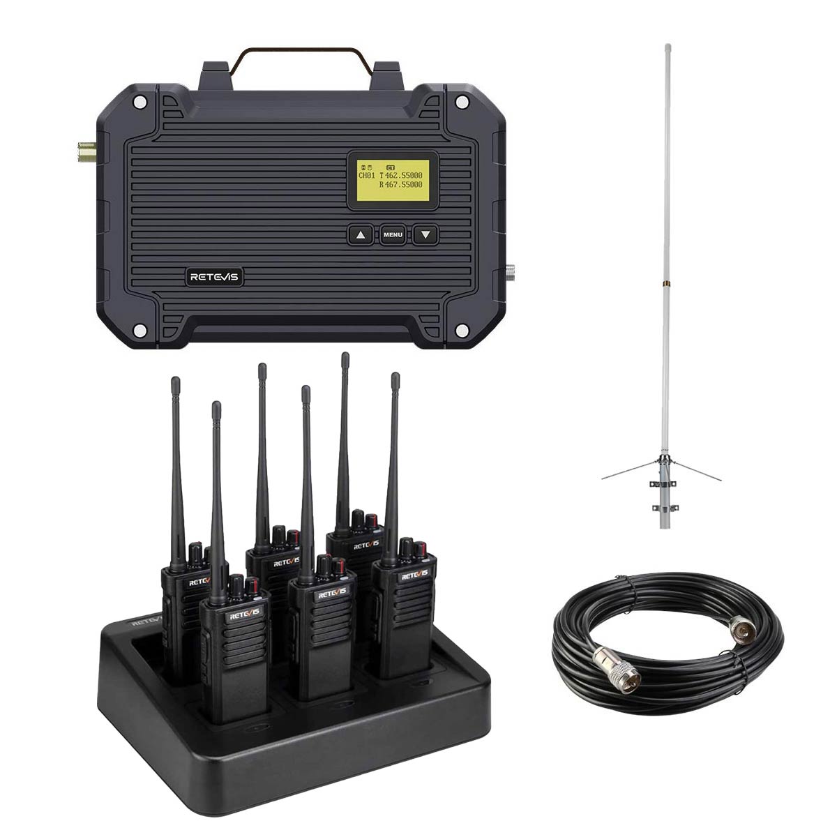 Retevis RT97L Repeater with RT29 UHF Long Range Radio 6 Packs and 6-way Charger