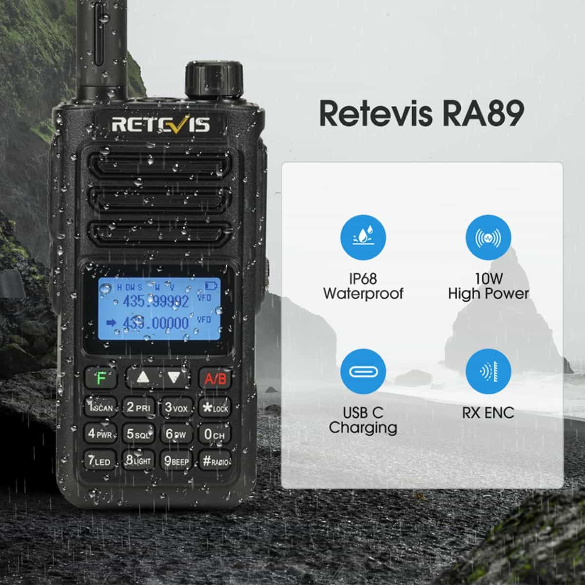 Retevis RA89 High Power IP68 HAM Radio with Intelligent Noise Reduction 