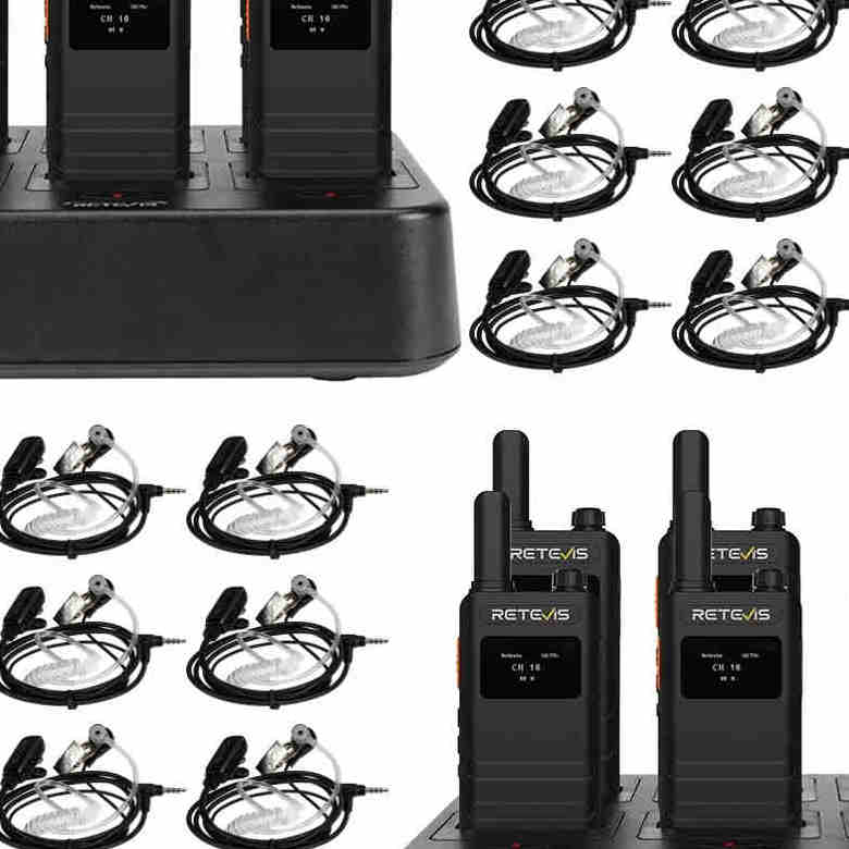 Retevis B3S FRS Radio 12 Packs with 24 Earpieces and 2 Six-Way Chargers | License-Free | Ultra-Thin | LCD Display | Long Battery Life | VOX Hands-Free
