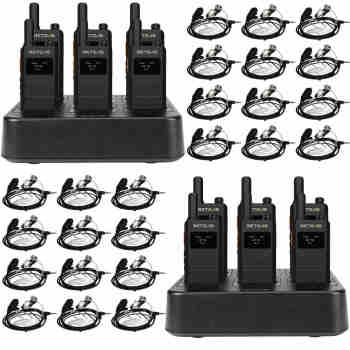 Retevis B3S FRS Radio 12 Packs with 24 Earpieces and 2 Six-Way Chargers | License-Free | Ultra-Thin | LCD Display | Long Battery Life | VOX Hands-Free