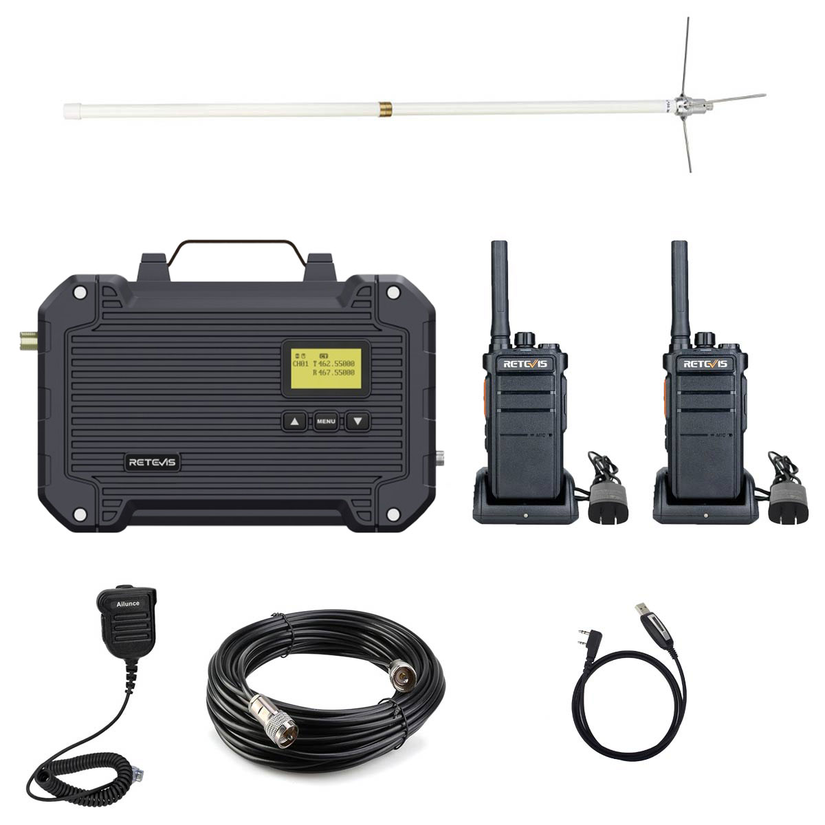 Retevis RT97L 25W GMRS Repeater Kit with 2 Pack RB26 Handhedld Radio