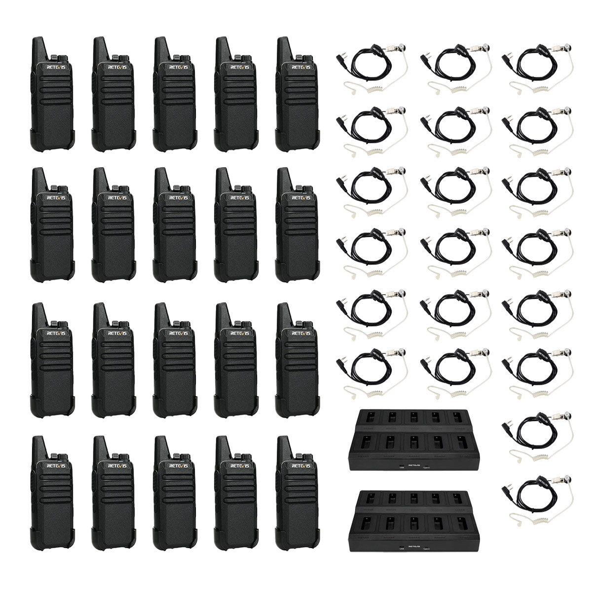 RT22 FRS Walkie Talkie Multi Bank Charger Kit with Earpiece