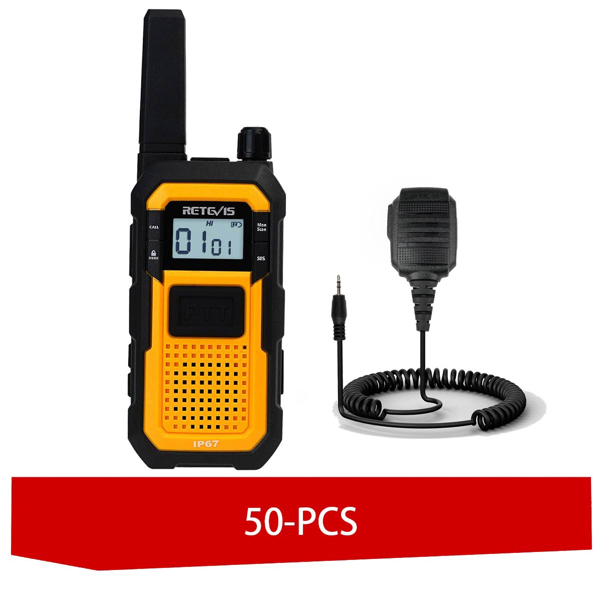 Retevis RB648 PMR446 IP67 Rugged Walkie Talkies with IP55 Speaker Mic 50 pack