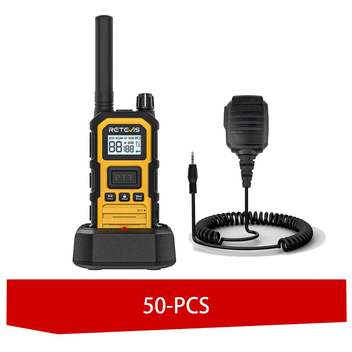 Retevis RB648 Plus UHF 5W Advanced Triple Proof Rugged Walkie Talkies with IP55 Speaker Mic 50pack
