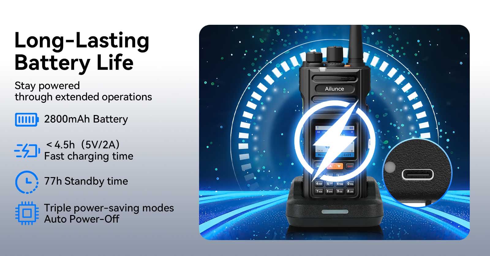 Ailunce HA2 long lasting battery life