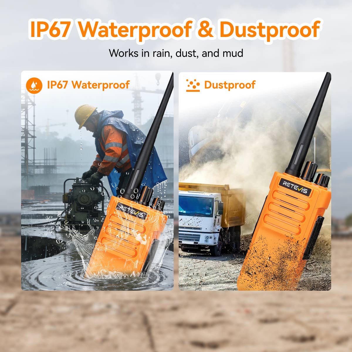 Retevis RT29 Orange UHF IP67 Waterproof Long Distance Handheld Radio ...