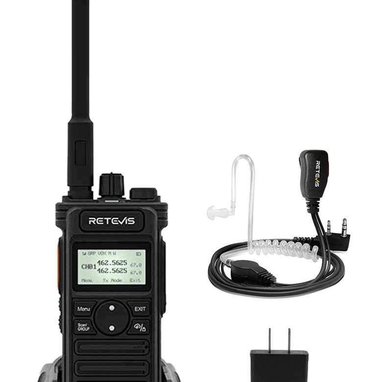 RT86S Long Range LCD Display Walkie Talkie with PTT MIC Covert Acoustic Tube Earpiece