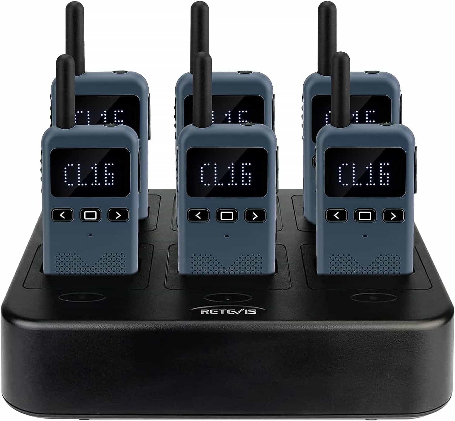 RB19 Rechargeable FRS Band Two Way Radio 6 Pack with 6-Way Multi Charger