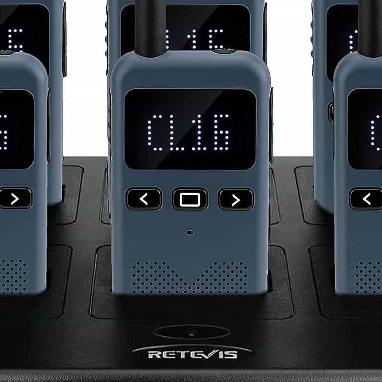 Retevis RB19 FRS Radio 6 Packs with 6-Way Multi Charger | License-Free | Compact Design | Long Battery Life | Type-C Charging | Matrix Display