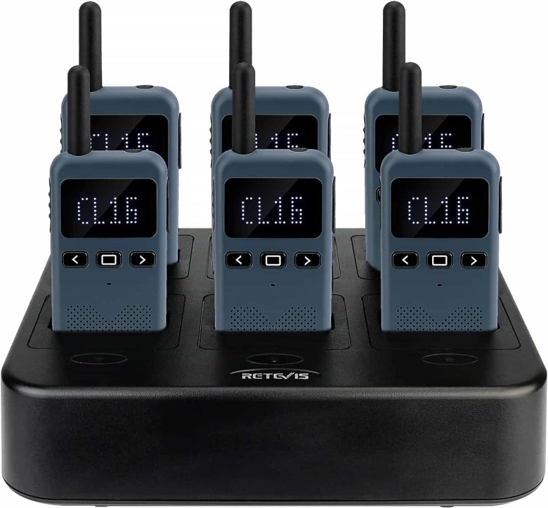 Retevis RB19 FRS Radio 6 Packs with 6-Way Multi Charger | License-Free | Compact Design | Long Battery Life | Type-C Charging | Matrix Display
