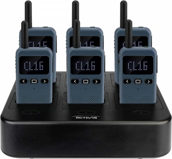 Retevis RB19 FRS Radio 6 Packs with 6-Way Multi Charger | License-Free | Compact Design | Long Battery Life | Type-C Charging | Matrix Display