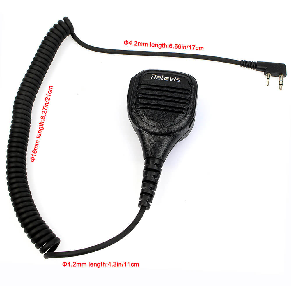 Microfono Altoparlante Retevis RS111 A 2 Pin – Compatibile Con Walkie Talkie Retevis, Kenwood, Baofeng UV-5R, TYT E PUXING