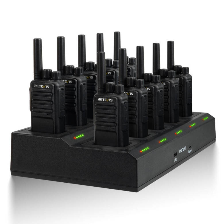 Retevis NR610 PMR446 Radio 10 Packs with 10-Way Charger | License-Free | Noise Reduction | 1200mAh Battery | Type-C Charging | VOX Hands-Free