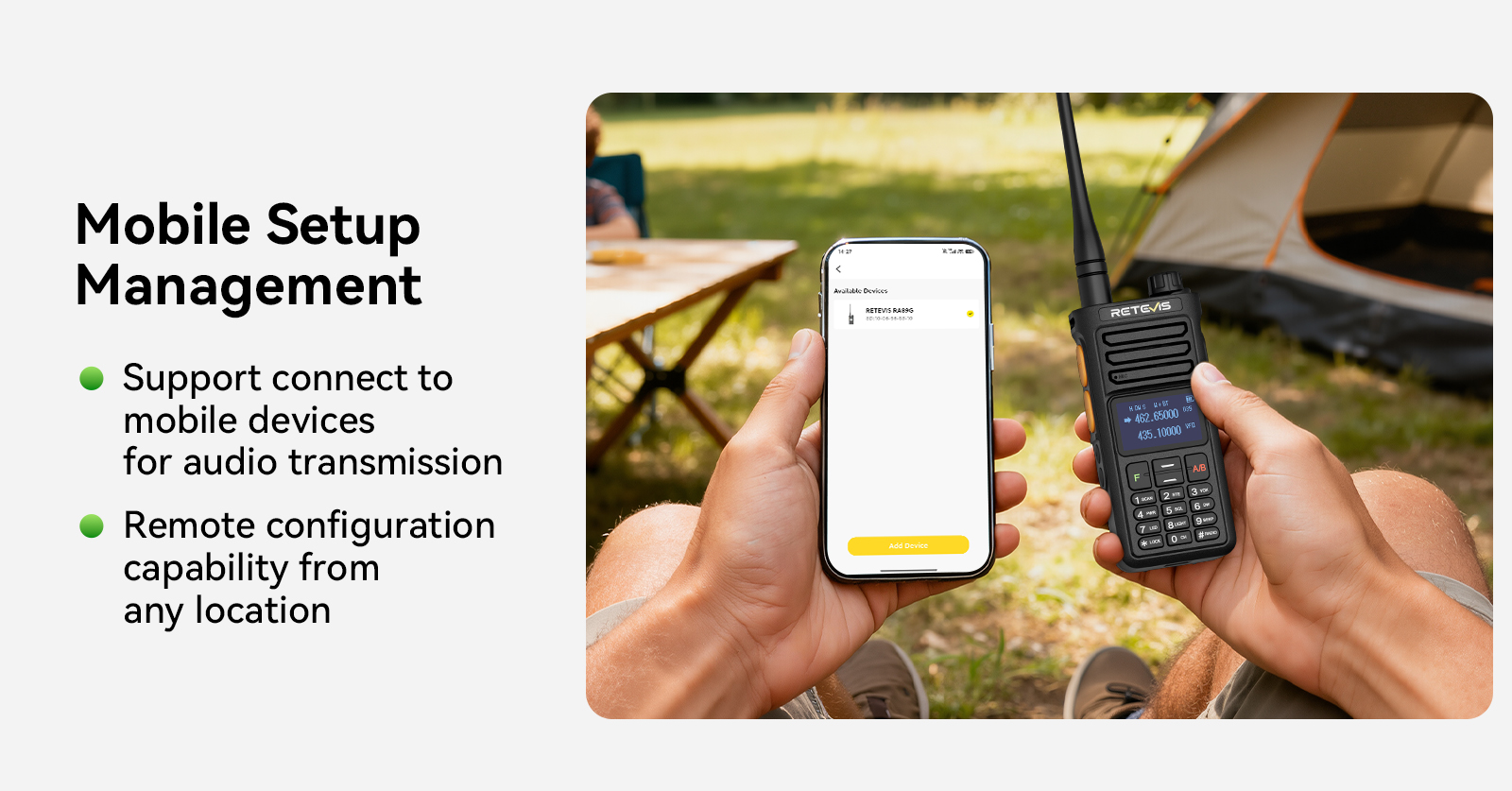 Retevis RA89 supports mobile setup management