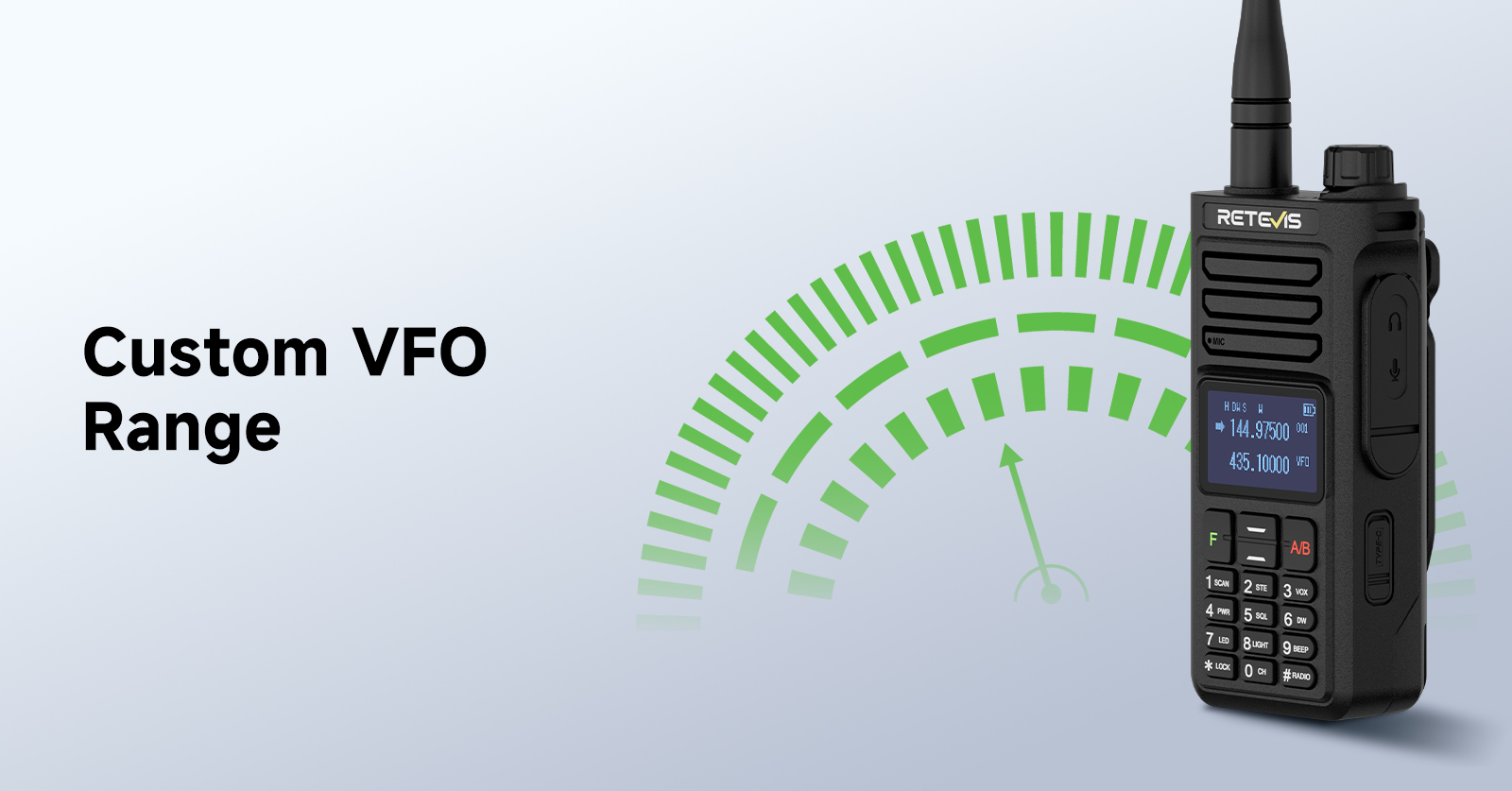 Retevis RA89R supports custom VFO range